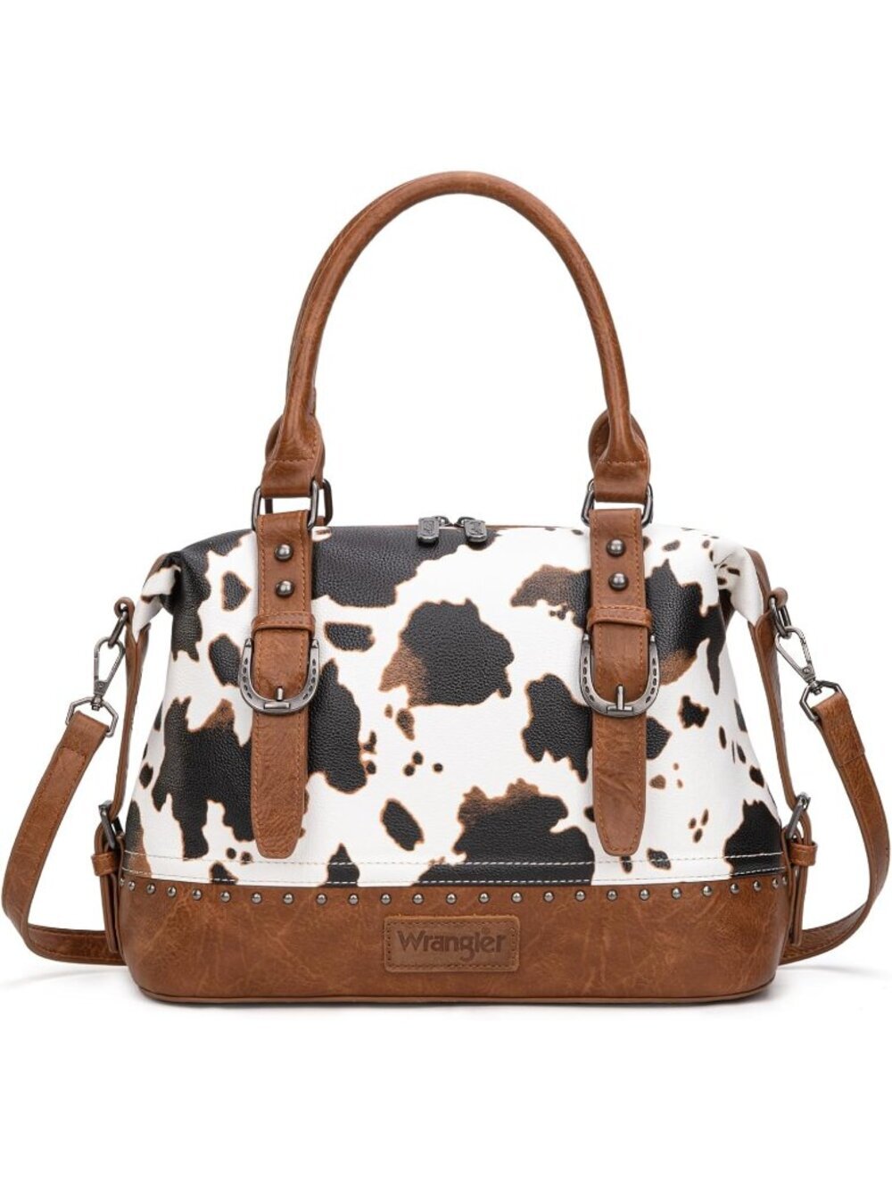 Women's Cow Brown Vegan Leather Zipper Top Handle Hobo Shoulder Satchel Handbag